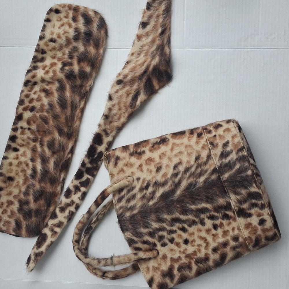 Vintage Leopard Print Faux Fur Tote Bag And Accessories